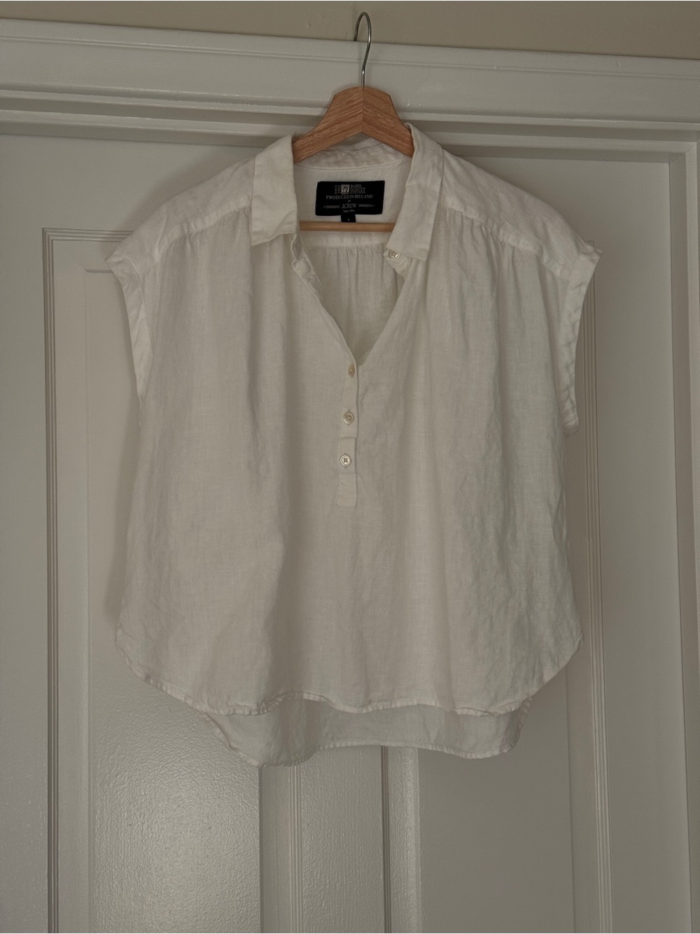 J. Crew White Linen-Blend Sleeveless Button Placket Tunic